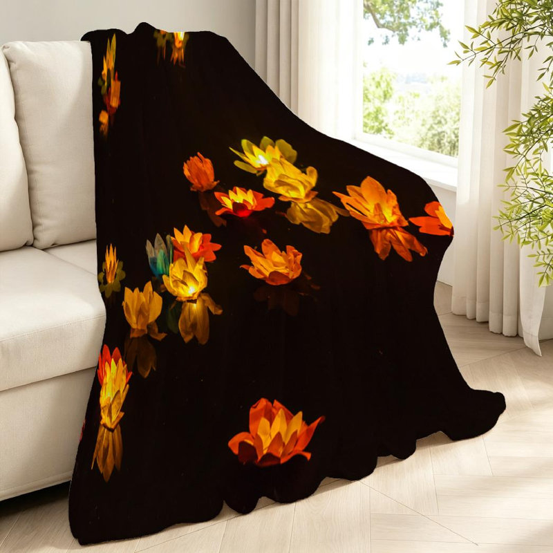 Jeté en molleton transparent ultra doux en flanelle, fleurs de lotus avec imprimé recto, Throw 40" x 50"