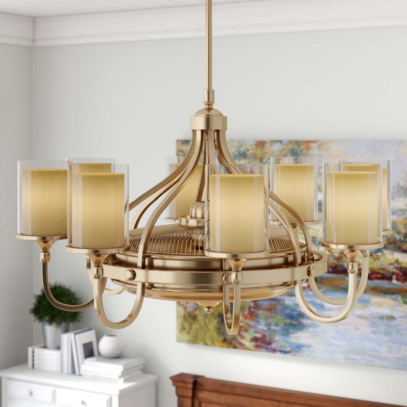 Sennett 35" 8-Light Fandelier with Remote Control, Burnished Russet and Brushed Gold