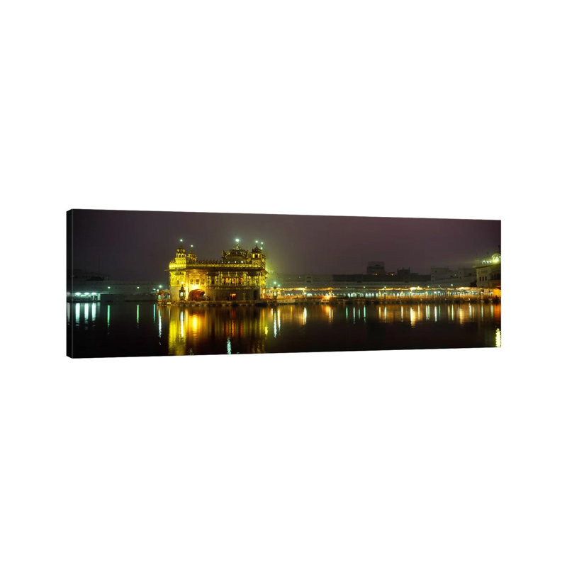 Temple Lit Up At Night, Golden Temple, Amritsar, Punjab, India - Wrapped Canvas Panoramic Print