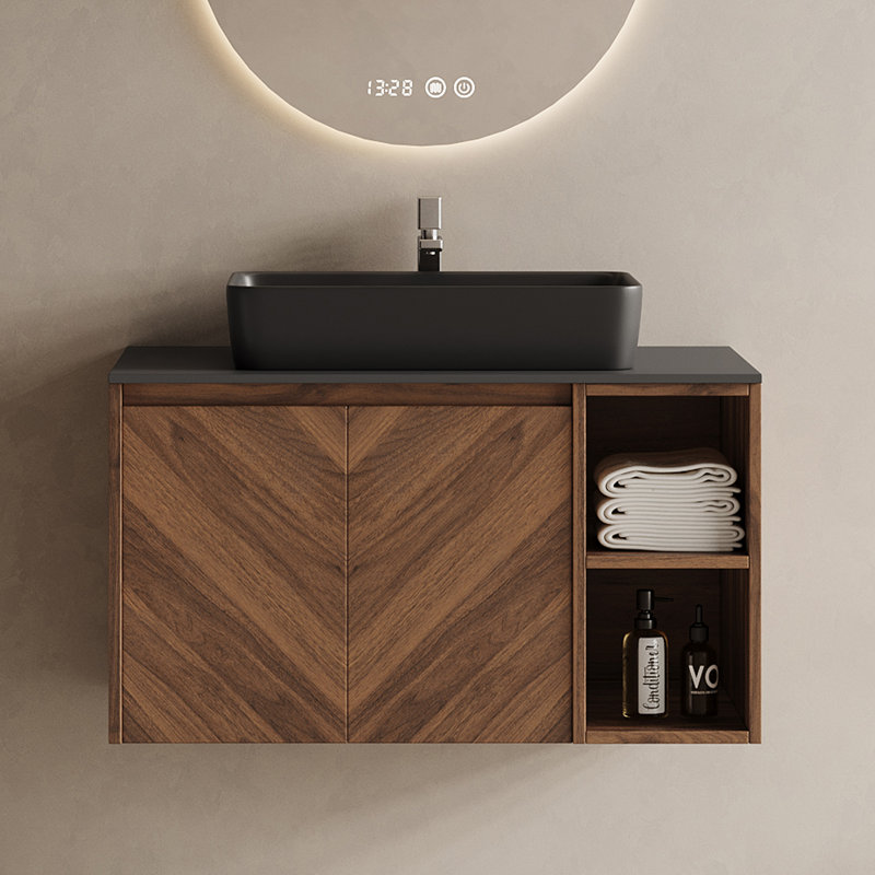 Meuble-lavabo simple en bois brun, Bois brun, 30"