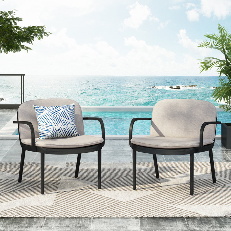 Luna Outdoor PP Club Chair, Frame With Cushion, Set Of 2, Beige, Black