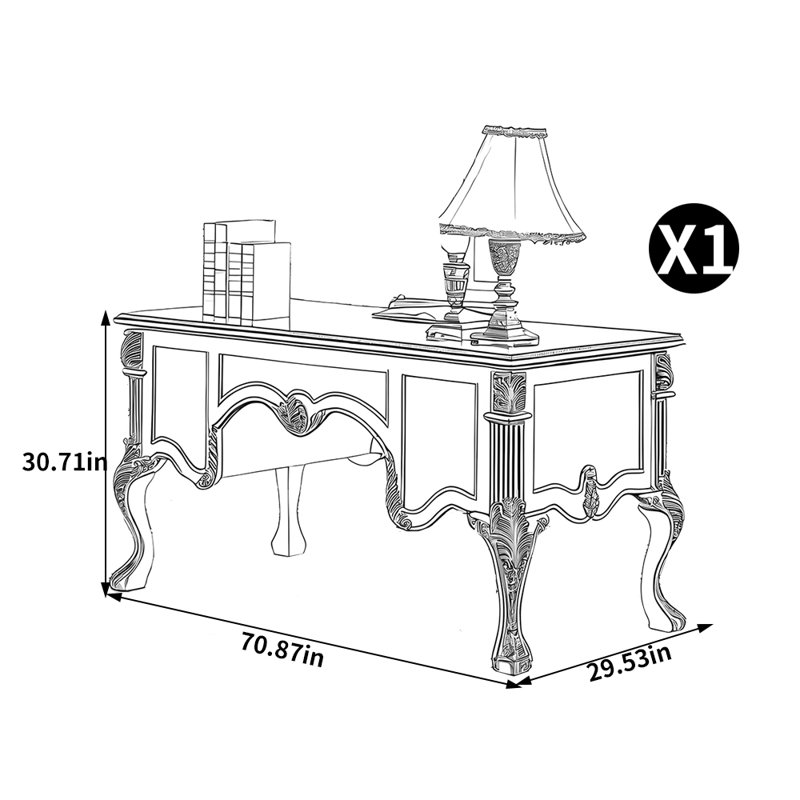Bureau haut de gamme de style américain, H 30,71 po x l 70,87 po x P 29,53 po