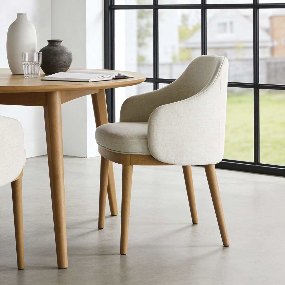 Linen Armchair, Natural Wood