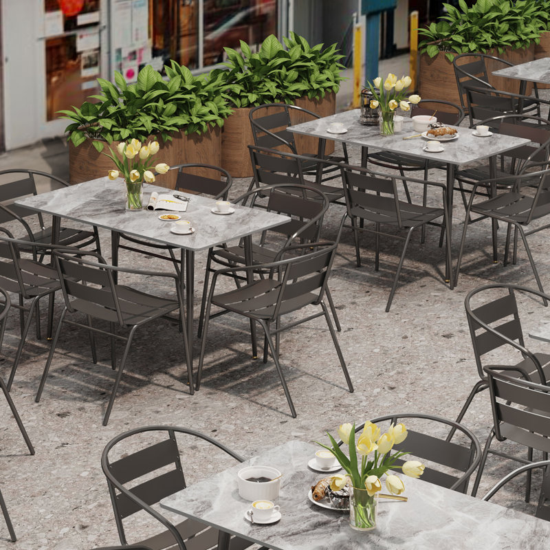 Funke Stone Top Metal Base Dining Table, Grey