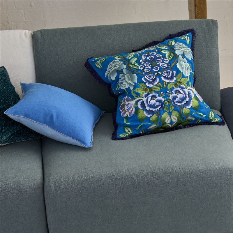Brera Lino 100% Linen Decorative Pillow, Lagoon/Emerald, 17"H x 17"W