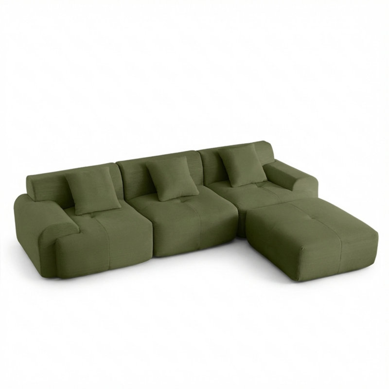 Canapé modulaire en forme de L de 113 pouces avec un design profond et un repose-pieds amovible, comprenant un canapé à trois places surdimensionné en velours.