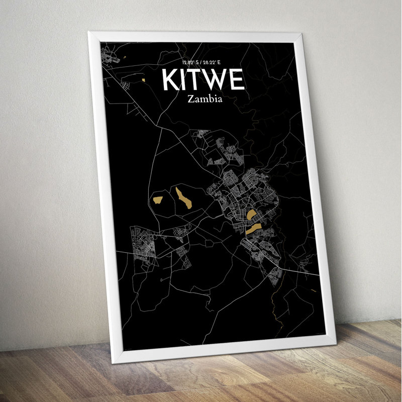 Kitwe City Map - No Frame Print, 91.4cm H x 61cm W x 0.13cm D