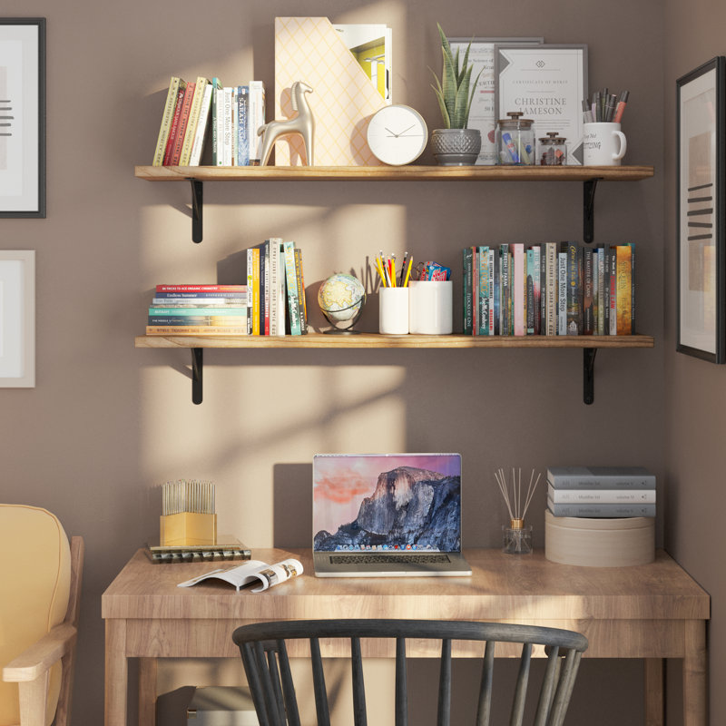 Bibliothèque murale 48 po x 10 po, tablette flottante pour la décoration de salon et de bureau à domicile, tablette murale, tablette suspendue pour mur, planche de bois véritable de 1 po d'épaisseur, brûlé