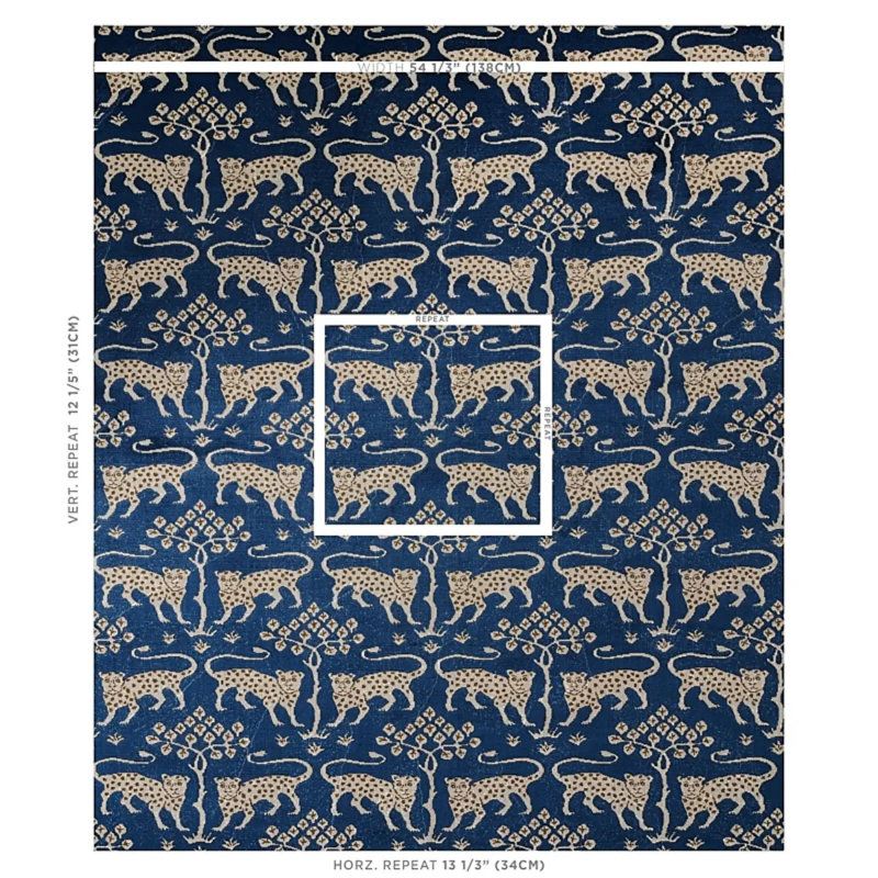 Woodland Leopard Velvet Fabric, Sapphire