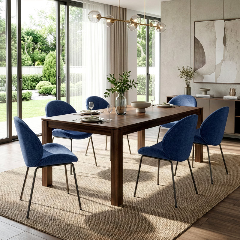 Ensemble de 2 chaises de salle à manger rembourrées en lin bleu Chantalle avec pieds en fer noir