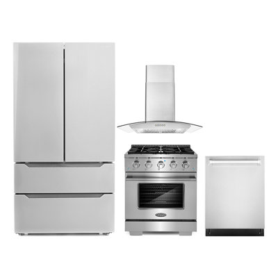 4 Piece Kitchen Package with French Door Refrigerator & 30" Freestanding Gas Range