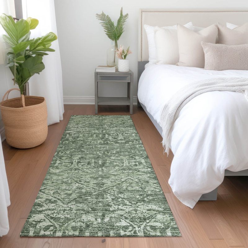 Premium Machine Washable Mayfield AMF40 Oriental Rug, 2'3" x 7'6" Runner, Green