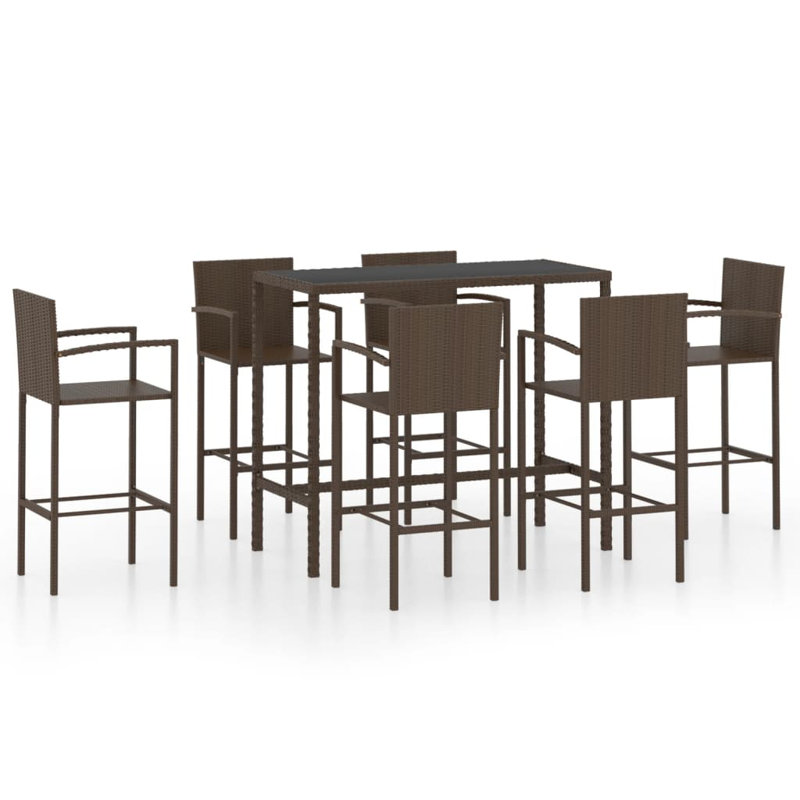 Ensemble de table de bar et tabourets de patio en rotin de poly, Brun