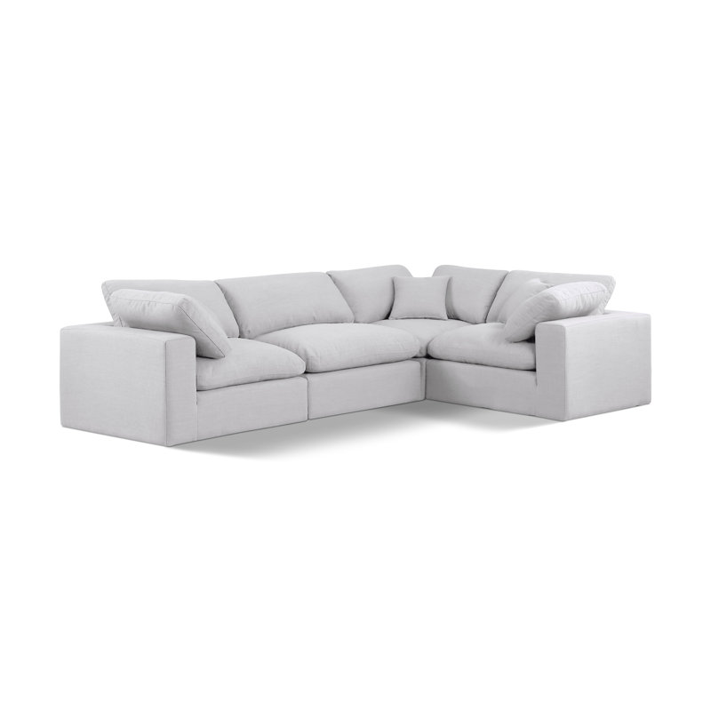 Canapé modulaire rembourré 4 pièces Hinrich, Tissu texturé en lin blanc