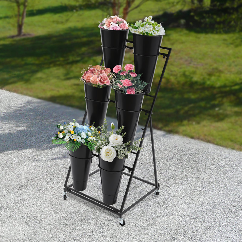 Soeke 3 Tier Plant Stand with 6 buckets, Black