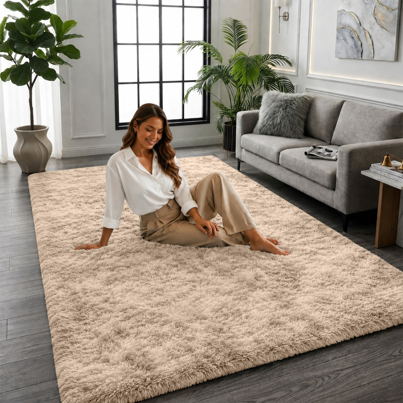 Solid Colour Shag Area Rug, Rectangle 50 x 80 cm