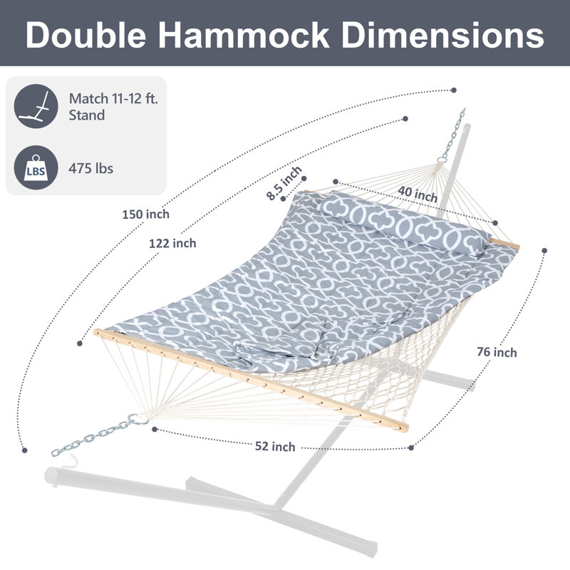 Hamac double à barre d'écartement Volkrad, Motif géométrique gris / blanc