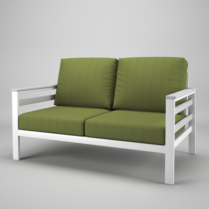 Causeuse d'extérieur en métal avec coussin Sunbrella Townsend, Light Grey, Coriandre Spectrum