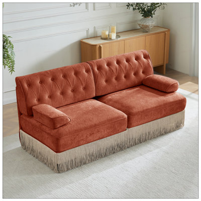 Chesterfield Style Velvet Sofa with Tassel Skirt