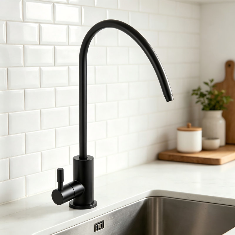 High-Arc Drinking Water Faucet: Features A Precision Brass Core For Leak-Proof Durability, A Premium Matte Black Finish, And Versatile Adaptability For Various Settings.