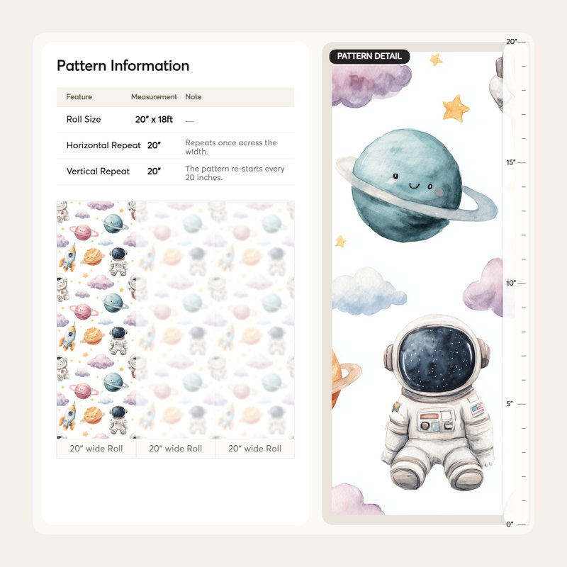 Papier peint fond blanc avec astronautes, Non tissé, non collé