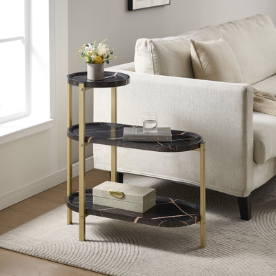 Table d'appoint asymétrique moderne à 3 niveaux Aurora avec tablettes ouvertes à plusieurs niveaux pour le salon, la chambre à coucher ou le vestibule