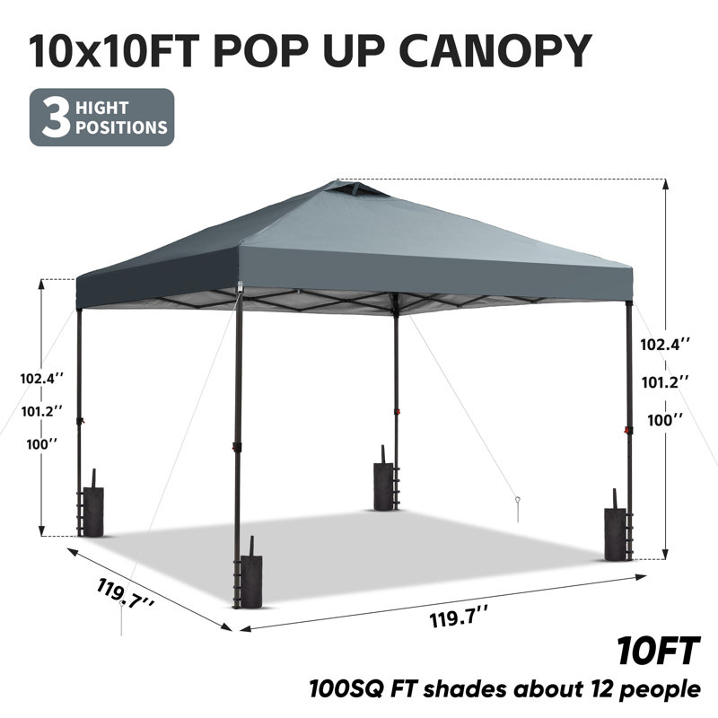 10 Ft. W x 10 Ft. D Metal Pop-up Canopy, Gray