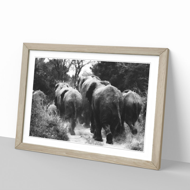 Herd of Elephants - Framed Print, 48cm H x 65cm W x 2cm D, Oak Framed