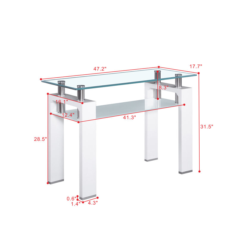 Micheline 47.2'' Glass Top Console Table, White