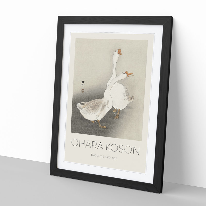 Two Geese by Ohara Koson - Picture Frame Painting, 65cm H x 48cm W x 2cm D, Black Framed