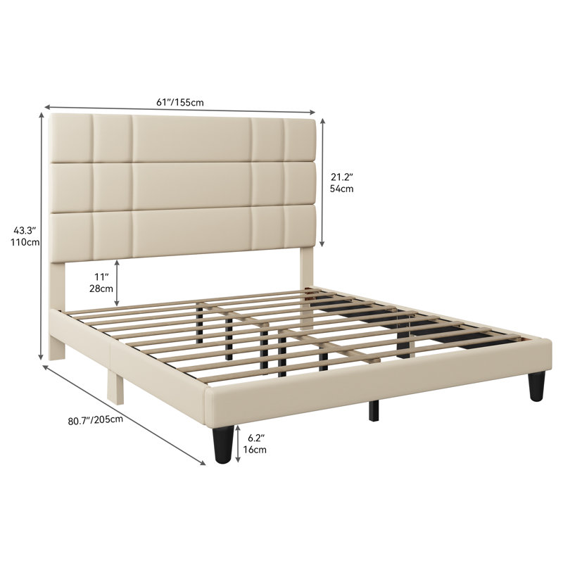 Upholstered Platform Bed, Gray, Queen