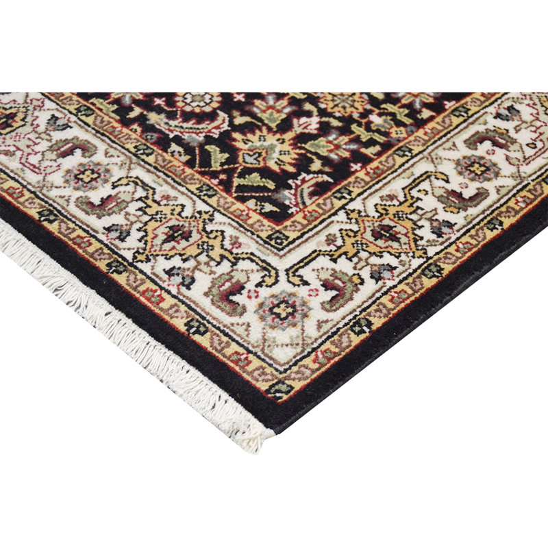 Tapis floral jaune / noir / blanc en laine noué à la main Floral, Rectangle 10 pi x 14 pi