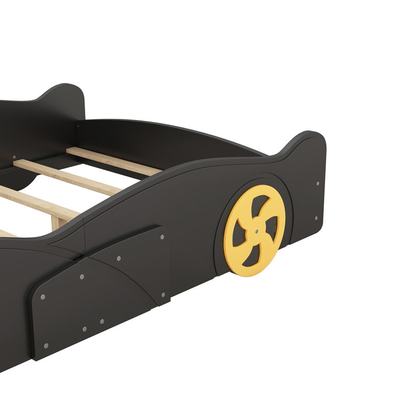 Lit plateforme avec roulettes et rangement Race, Noir, Lit double