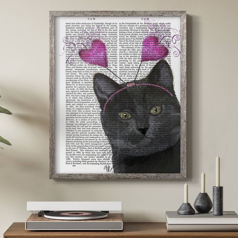 Black Cat, Valentines, reproduction encadrée - bois massif, H 15 po x l 12 po
