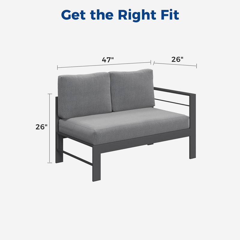 Brandtley 47'' Wide Straight Metal Patio Sectional with Cushions, Gray