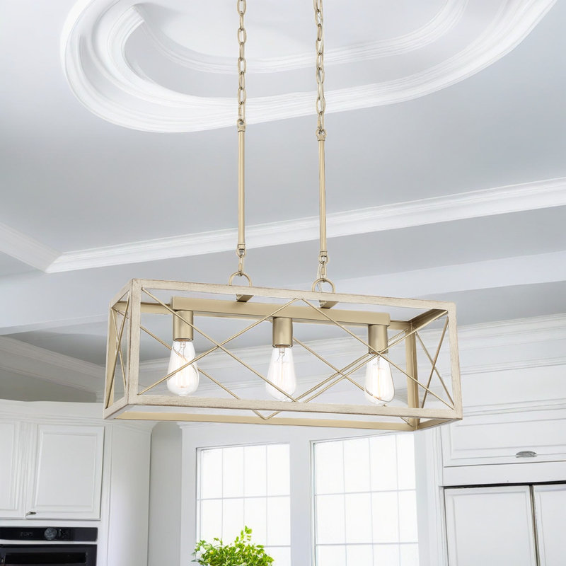 Remon 3 - Light Dimmable Kitchen Island Rectangle/Square Chandelier, French Ash