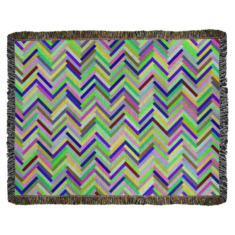 Jeté en coton tissé à chevrons Katelyn Elizabeth, Vert / bleu