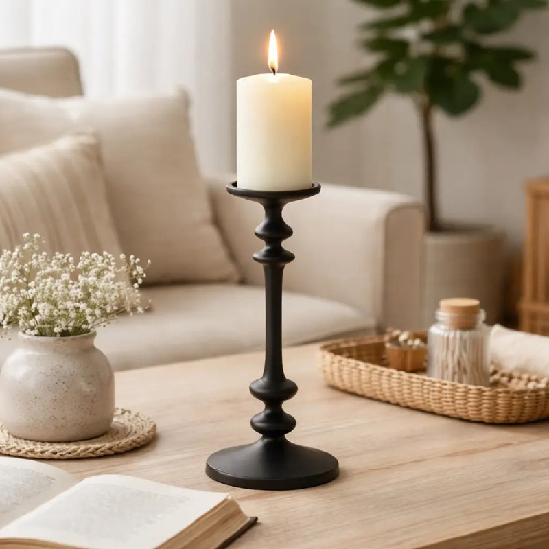 Contemporary Solid Aluminum Candlestick Holder, Farmhouse & Minimalist Home Table Decor 14 Inches