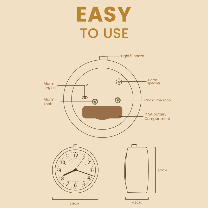 Analogue Wood Quartz Movement / Crystal Alarm Tabletop Clock, Brown