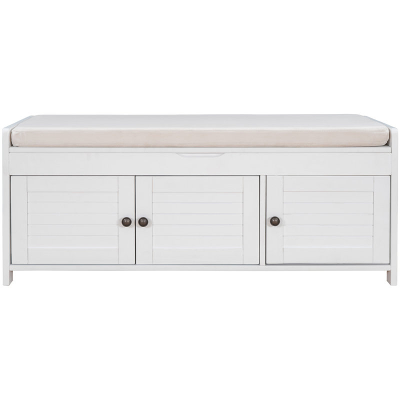 Banc à chaussures avec coussin amovible et espace de rangement caché, Blanc