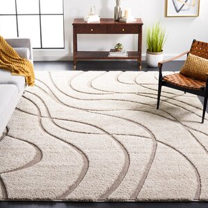 Ashal Abstract Shag Cream/Beige Area Rug