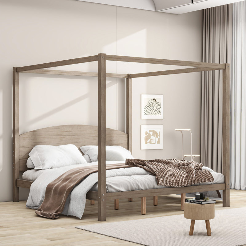 Très grand lit à baldaquin avec tête de lit, lit plateforme moderne avec pieds de support robustes pour la chambre principale