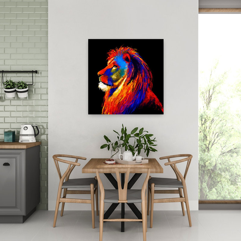 Art contemporain avec lion, H 32 po x l 32 po