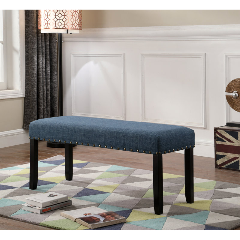 Fabric Dining Bench with Nailhead Trim, Blue