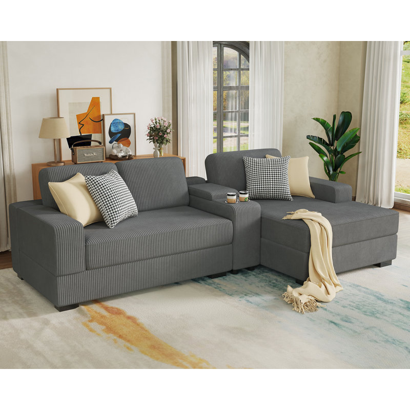 Canapé en forme de L de 106 pouces, canapé surdimensionné avec console de rangement et prise de charge, canapé de chaise longue faisant face à la gauche - canapé confortable gris