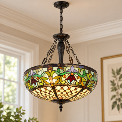Lustre 20 "à 5 lumières rétro en verre coloré Tiffany