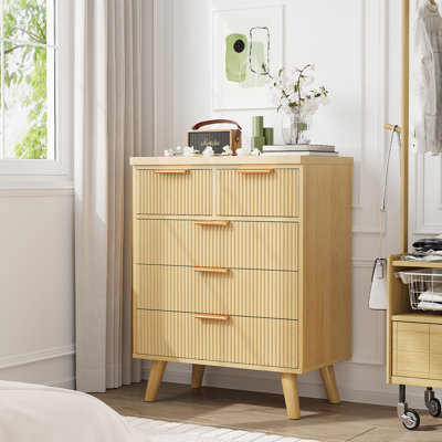 Commode 5 tiroirs pour chambre à coucher, commode en bois cannelée