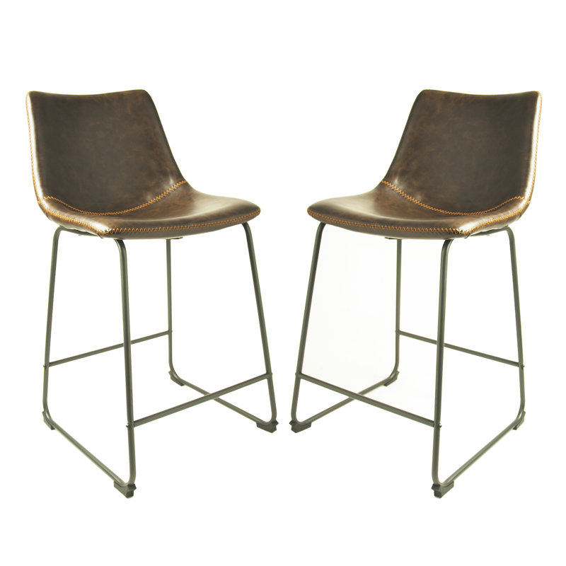 Winding Upholstered Counter Stool with Metal Frame, Chestnut