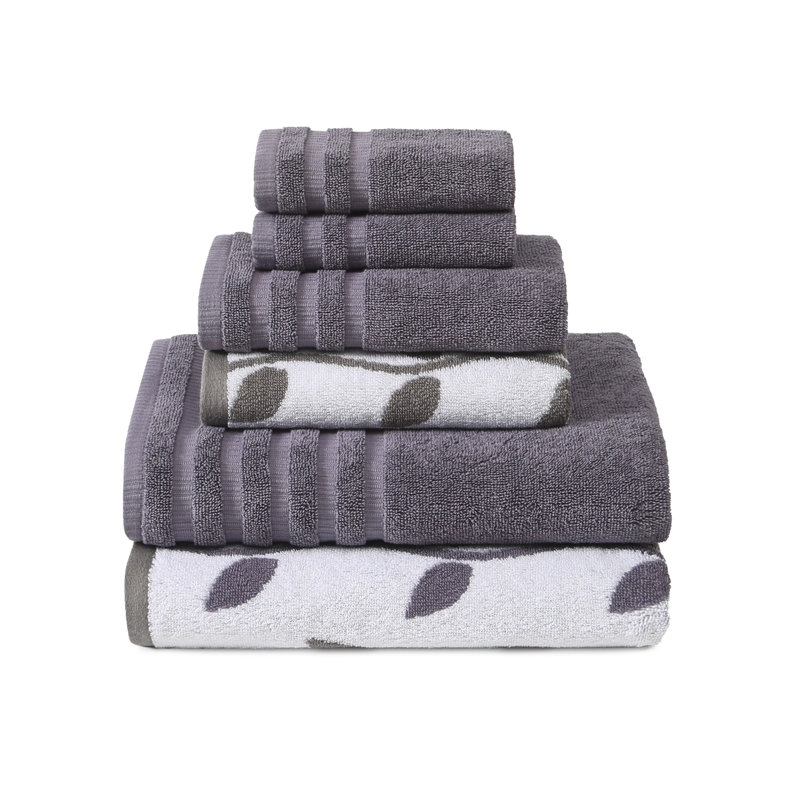 Modern Threads Organic Vines 6-Piece Yarn Dyed Jacquard & Solid Towel Set – 100% Cotton, Quick Dry & Absorbent Bath, Hand & Washcloths