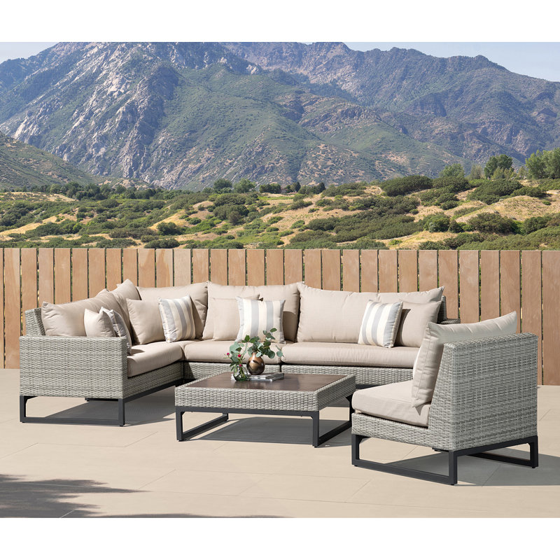 6 Piece Outdoor Sectioanl Seating Group, Cast Coral Sunbrella® Plainweave, Gray